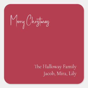 Modern Christmas   Red Square Family Gift Sticker