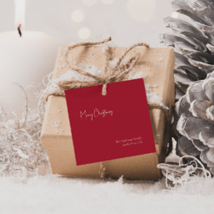 Modern Christmas Red Square Family Gift Tag