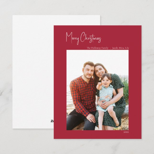 Modern Christmas | Red Vertical Single Photo Holiday Card (Front/Back)