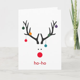Modern Christmas reindeer on white holiday wishes Card