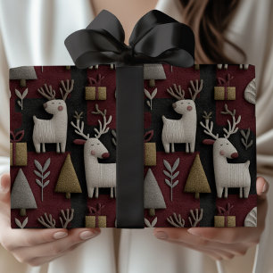 Modern Christmas Reindeer Red And Gold Pattern Wrapping Paper