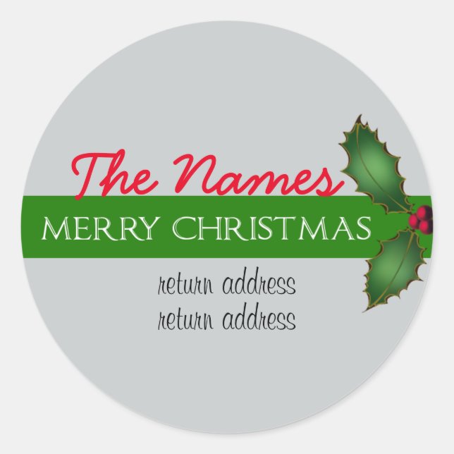 Modern Christmas Return Address Envelope Closures Classic Round Sticker (Front)