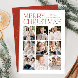 Modern Christmas Rust 9 Photo Collage Holiday Card<br><div class="desc">Modern Christmas photo card featuring "Merry Christmas" displayed at the top of the design in trendy rust lettering with a white background. A photo collage of 9 photos is shown below in a grid-style layout. Personalize the multi-photo Christmas card with your family name. The card reverses to display a rust...</div>