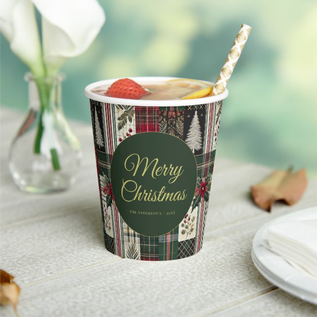 Modern Christmas Rustic Plaid Pattern Paper Cups (Insitu)