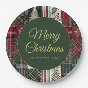 Modern Christmas Rustic Plaid Pattern Paper Plate