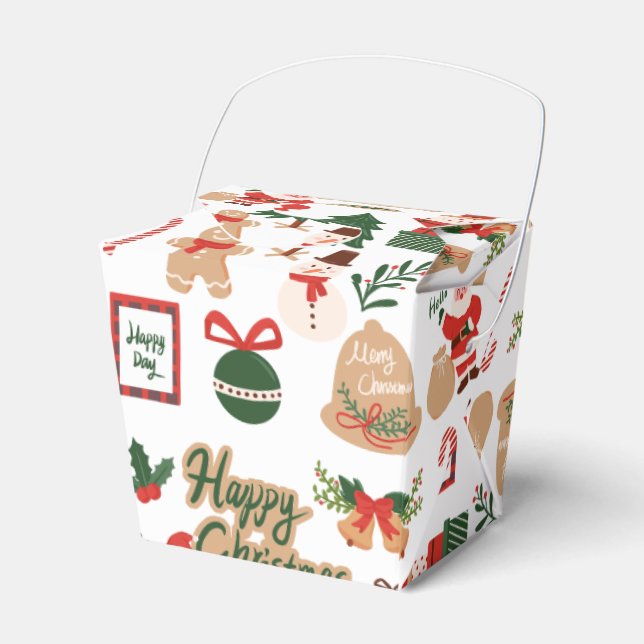 Modern Christmas Santa and Gingerbread Pattern Favor Box (Front Side)