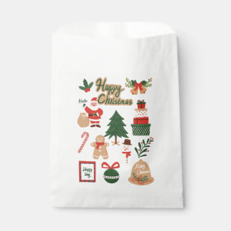 Modern Christmas Santa and Gingerbread Pattern Favour Bag