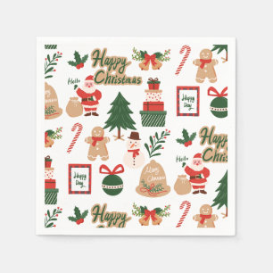 Modern Christmas Santa and Gingerbread Pattern Napkin