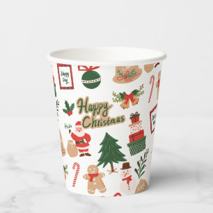 Modern Christmas Santa and Gingerbread Pattern Paper Cups
