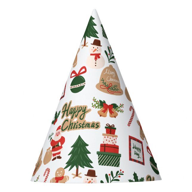 Modern Christmas Santa and Gingerbread Pattern Party Hat (Front)