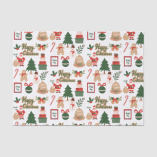 Modern Christmas Santa and Gingerbread Pattern Tissue Paper