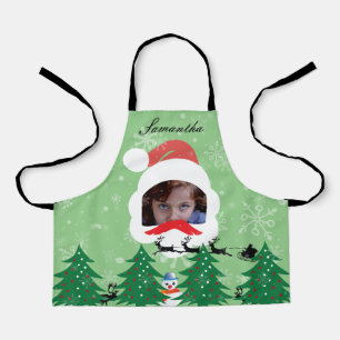Modern Christmas Santa Custom Face Photo Name Sage Apron