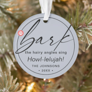 Modern Christmas Script Bark Dog Photo Dusty Ornament