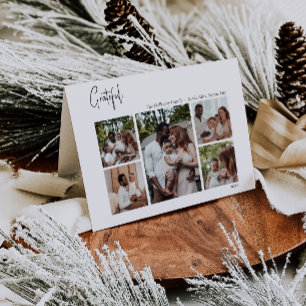 Modern Christmas Script Grateful Folded Five-Photo Holiday Card