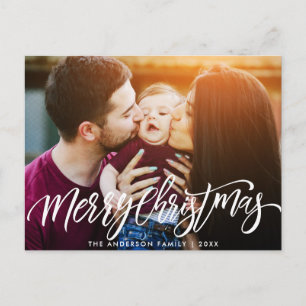 modern christmas script overlay photo card