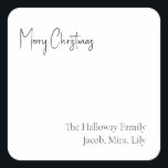 Modern Christmas Script Square Family Gift Sticker<br><div class="desc">This modern Christmas script square family gift sticker is perfect for your minimalist shabby chic boho black and white holiday present. The minimal whimsical handwritten calligraphy is delicate and rustic while staying classy and elegant. The design reflects a simple all-white winter day and evokes memories of a more simplistic life....</div>