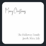 Modern Christmas Script Square Family Gift Sticker<br><div class="desc">This modern Christmas script square family gift sticker is perfect for your minimalist shabby chic boho black and white holiday present. The minimal whimsical handwritten calligraphy is delicate and rustic while staying classy and elegant. The design reflects a simple all-white winter day and evokes memories of a more simplistic life....</div>