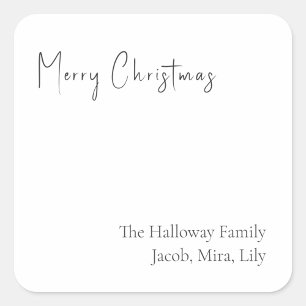 Modern Christmas Script Square Family Gift Sticker