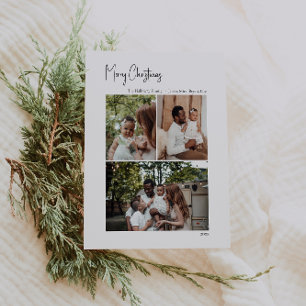 Modern Christmas Script Vertical 3 Photo Holiday Card