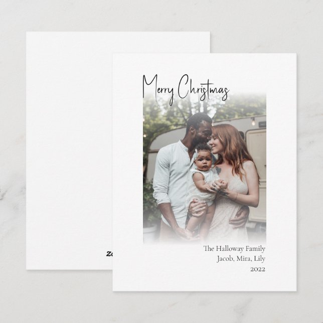 Modern Christmas Script Vertical Faded Photo Holid Holiday Card (Front/Back)