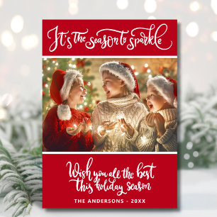 Modern Christmas Season To Sparkle Red Holiday Card