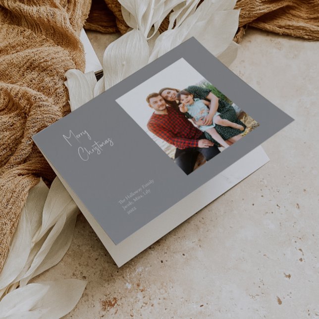 Modern Christmas | Silver Folded Single Photo Holiday Card (Creator Uploaded)