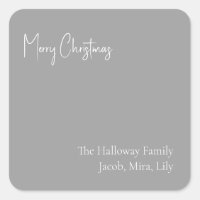 Modern Christmas Silver Square Family Gift Sticker