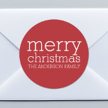 Modern Christmas - Simply Red and White Classic Round Sticker<br><div class="desc">A minimal look with classic holiday colours.</div>