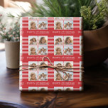 Modern Christmas - Simply Red and White Photo Wrapping Paper<br><div class="desc">A minimal look with classic holiday colours. Add 4 photos to this modern design accented with stripes behind the photo collage.</div>