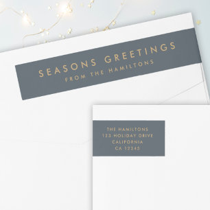 Modern Christmas Slate Grey and Gold Address Wrap Around Label