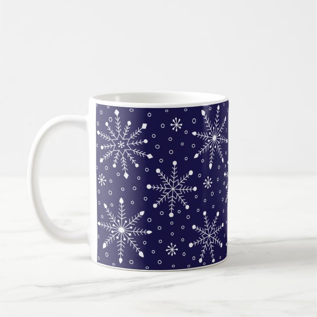 Modern Christmas Snowflake Blue and White Festive Coffee Mug (Left)