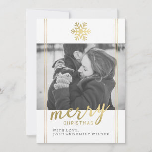 Modern Christmas Snowflake   White and Gold Holiday Card