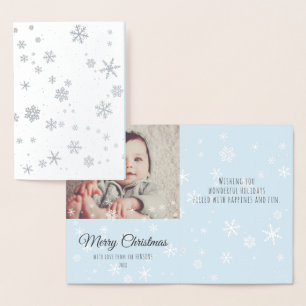 Modern Christmas Snowflakes Message Family Photo Foil Card