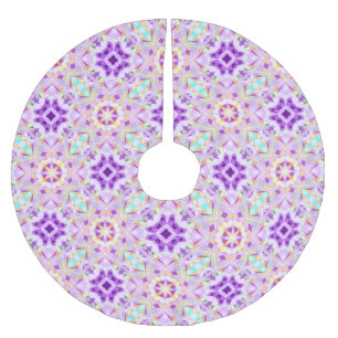 Modern Christmas Star Festive Purple Gold Yellow Brushed Polyester Tree Skirt