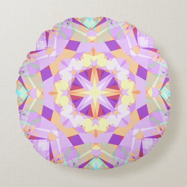 Modern Christmas Star Festive Purple Gold Yellow Round Pillow (Front)