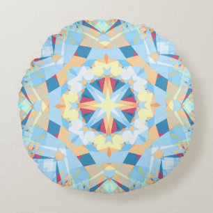 Modern Christmas Star Winter Blue Gold Yellow Round Pillow