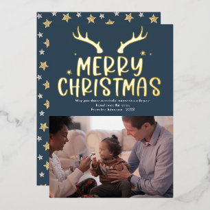 Modern Christmas Stars Photo Foil Holiday Card