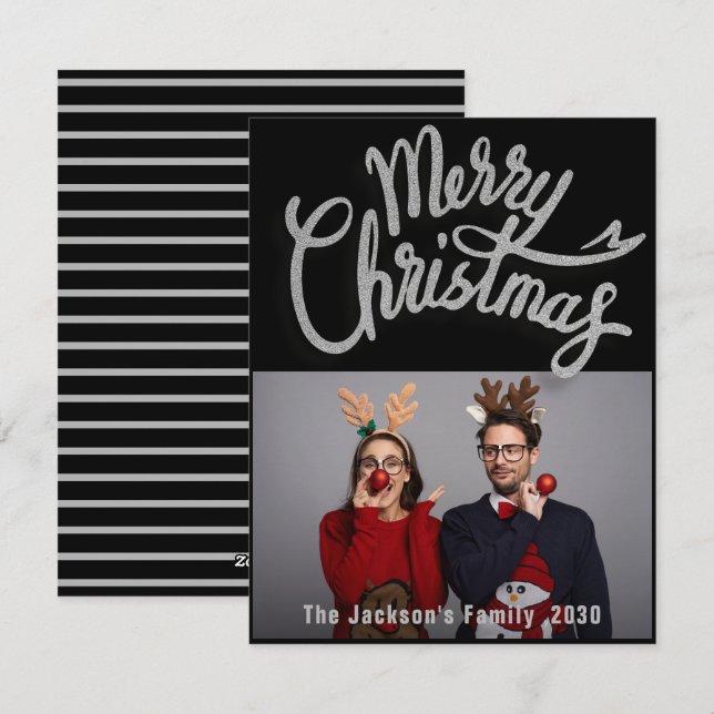 Modern Christmas Stylish Minimalist Script Family Holiday Card (Front/Back)