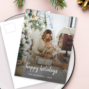 Modern Christmas Stylish Minimalist Script Family Holiday Postcard