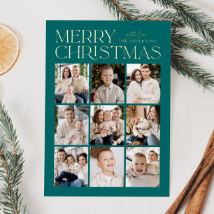 Modern Christmas Teal 9 Photo Collage Foil Holiday Card
