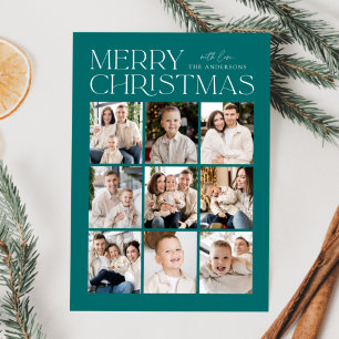 Modern Christmas Teal 9 Photo Collage Holiday Card