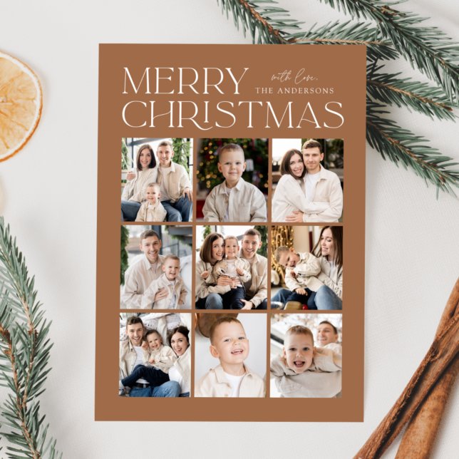 Modern Christmas Toffee 9 Photo Collage Holiday Card (Creator Uploaded)