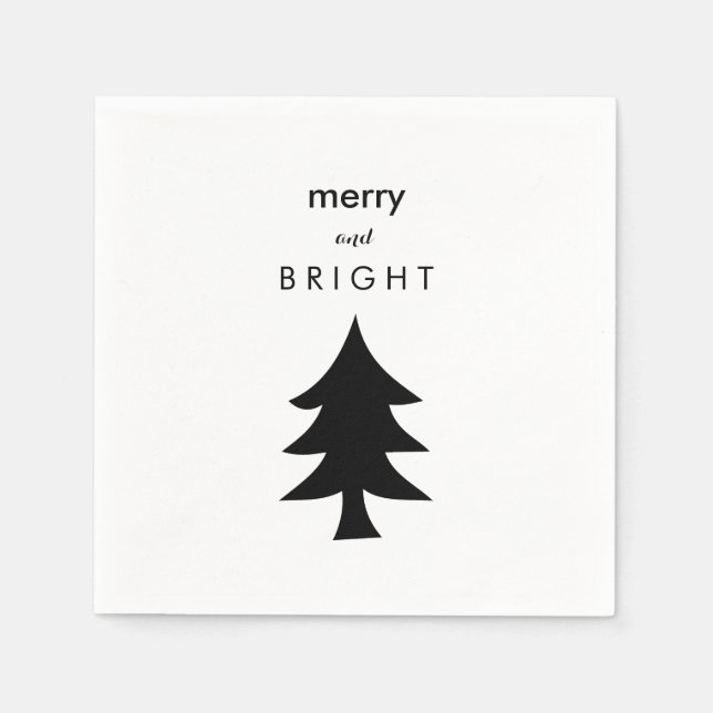 Modern Christmas Tree Black and White Napkin (Front)
