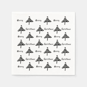 Modern Christmas Tree Black and White Party Napkin
