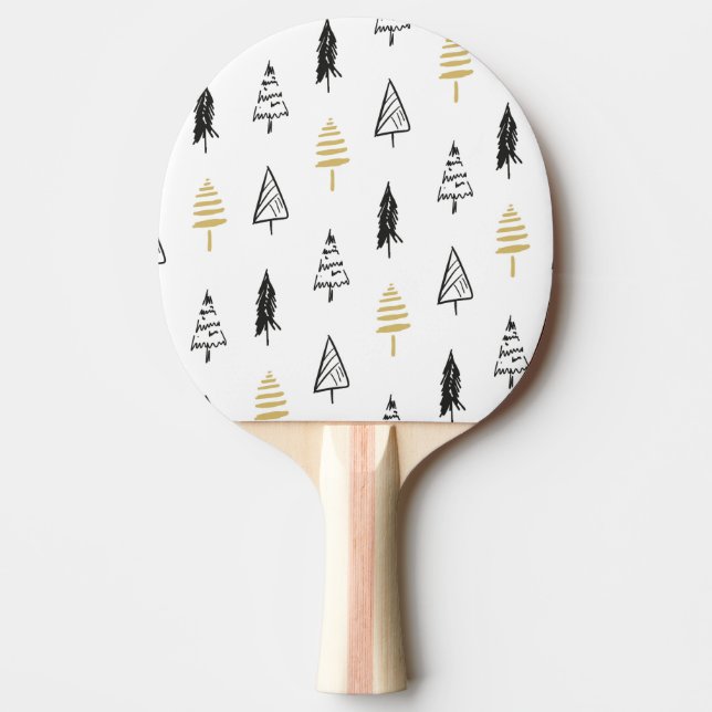 Modern Christmas Tree Black Gold Pattern Ping Pong Paddle (Front)