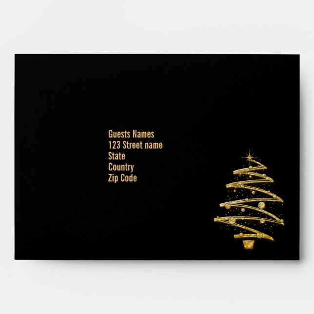 Modern Christmas tree black gold template Envelopes (Front)