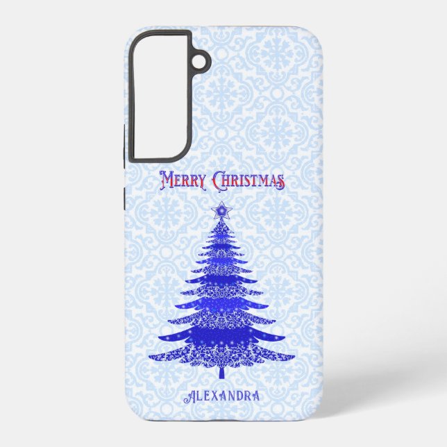 Modern Christmas Tree Blue Personalized Samsung Galaxy S22+ Case (Back)