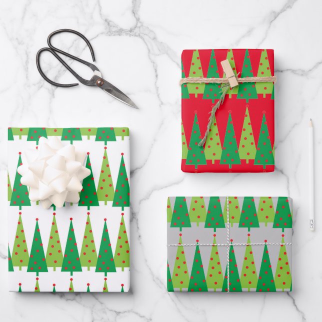 Modern Christmas Tree Borders Wrapping Paper Sheet (Front)