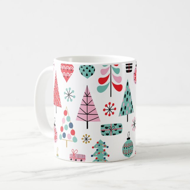 Modern Christmas Tree | Cheerful Holiday Pattern Coffee Mug (Front Left)