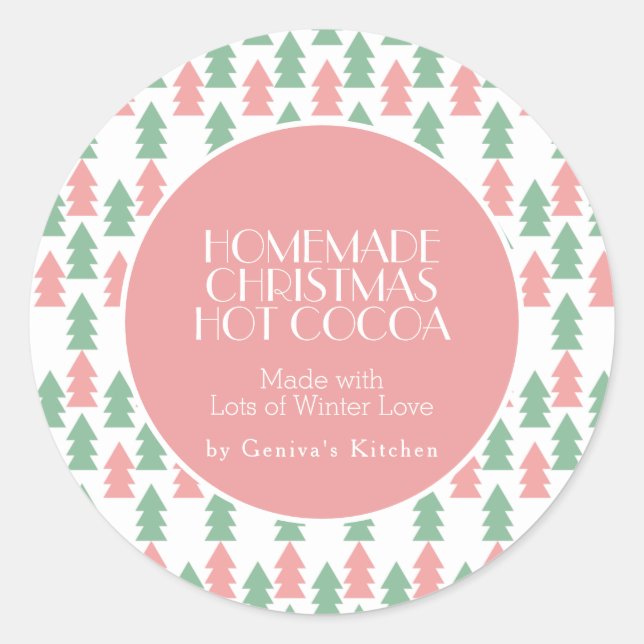 Modern Christmas Tree Cocoa Homemade Mix Pink Classic Round Sticker (Front)